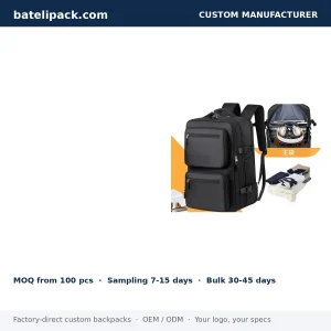 Business Backpack with USB Charging Port, Padded Laptop Compartment, Travel Use — Custom Logo & OEM