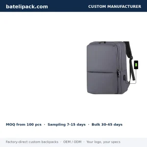 Business Backpack with Water-Resistant, Padded Laptop Compartment, Travel Use — Custom Logo & OEM