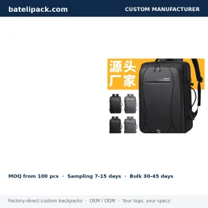 Business Backpack with Water-Resistant, Padded Laptop Compartment, Lightweight — Custom Logo & OEM