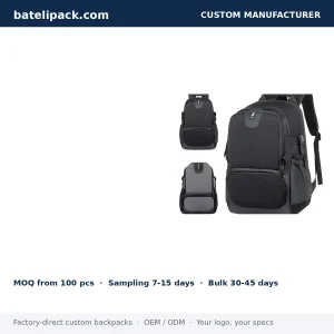 Business Backpack with Water-Resistant, Large Capacity, Padded Laptop Compartment — Custom Logo & OEM