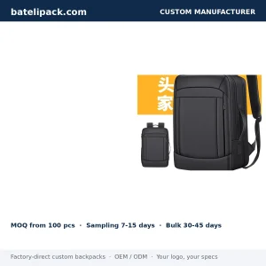 Business Backpack with Water-Resistant, Padded Laptop Compartment, Travel Use — Custom Logo & OEM