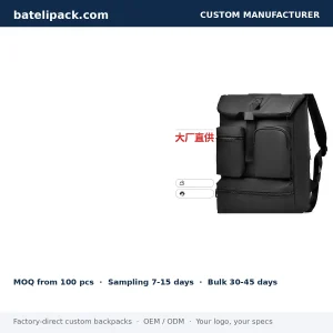Business Backpack with Large Capacity, Padded Laptop Compartment, Travel Use — Custom Logo & OEM