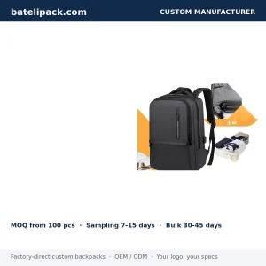 Business Backpack with Large Capacity, Padded Laptop Compartment, Separate Compartments — Custom Logo & OEM