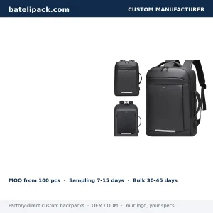 Business Backpack with Water-Resistant, Large Capacity, Padded Laptop Compartment — Custom Logo & OEM