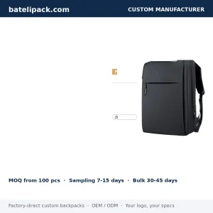 Business Backpack with Water-Resistant, Padded Laptop Compartment, Travel Use — Custom Logo & OEM