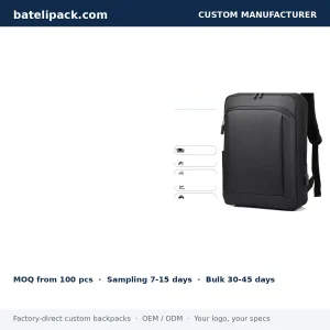 Business Backpack with Water-Resistant, Padded Laptop Compartment, Lightweight — Custom Logo & OEM