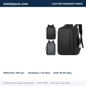 Business Backpack with Water-Resistant, Large Capacity, Padded Laptop Compartment — Custom Logo & OEM