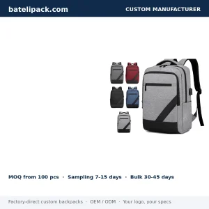 Business Backpack with Water-Resistant, Large Capacity, Padded Laptop Compartment — Custom Logo & OEM