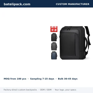 Business Backpack with Water-Resistant, Padded Laptop Compartment, Travel Use — Custom Logo & OEM