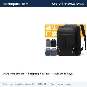 Business Backpack with Water-Resistant, Large Capacity, Padded Laptop Compartment — Custom Logo & OEM