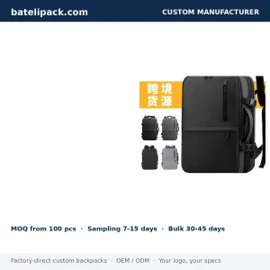 Business Backpack with Water-Resistant, Large Capacity, Padded Laptop Compartment — Custom Logo & OEM