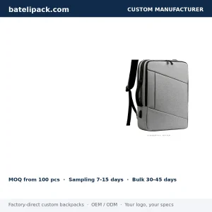 Business Backpack with Water-Resistant, Padded Laptop Compartment, Travel Use — Custom Logo & OEM