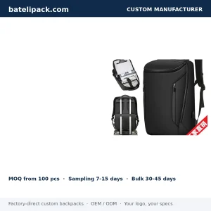 Business Backpack with Water-Resistant, Large Capacity, Padded Laptop Compartment — Custom Logo & OEM