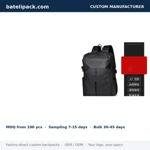Business Backpack with Water-Resistant, Padded Laptop Compartment, Custom Logo — Custom Logo & OEM