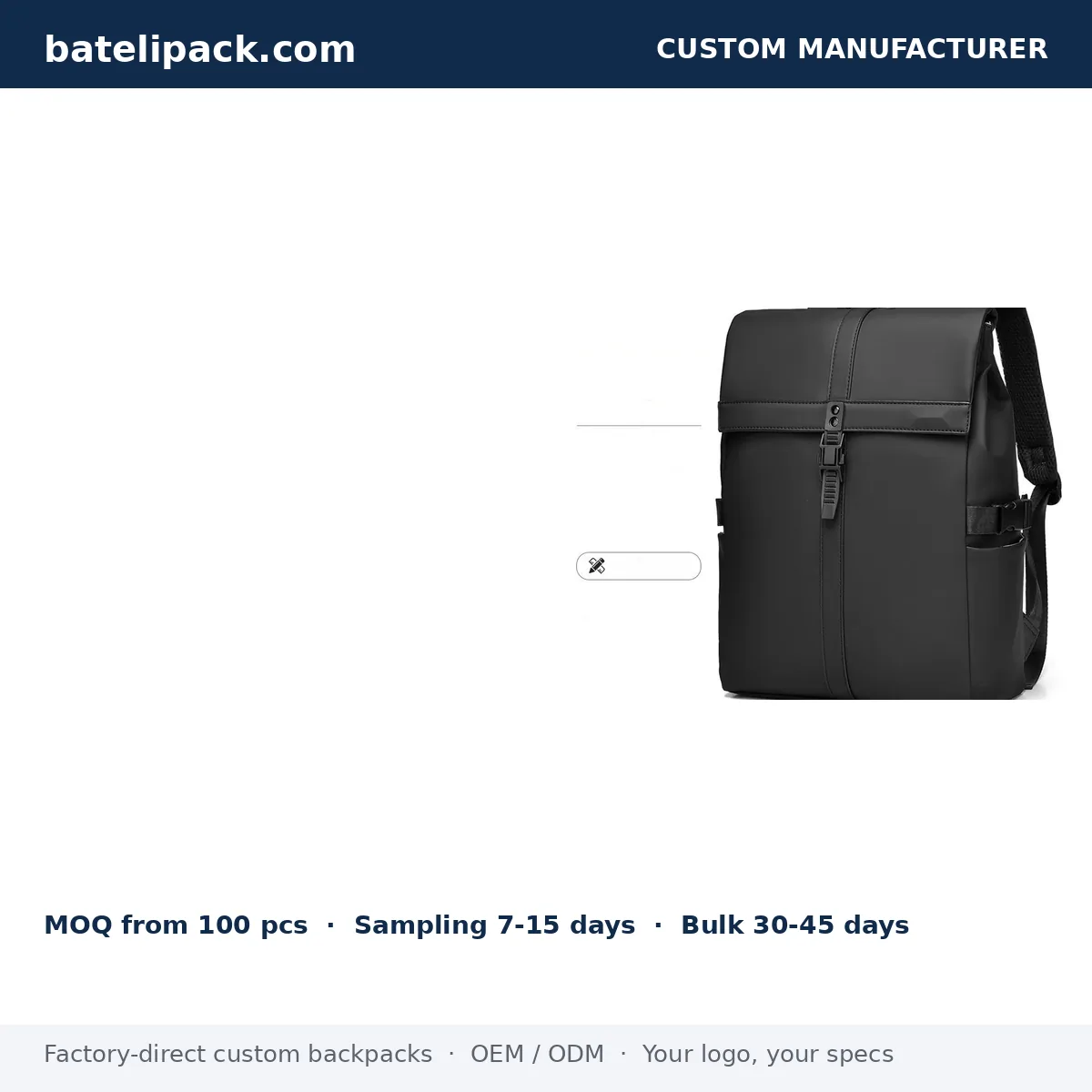 Business Backpack with Large Capacity, Padded Laptop Compartment, Travel Use — Custom Logo & OEM