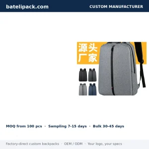 Business Backpack with Water-Resistant, Padded Laptop Compartment, Lightweight — Custom Logo & OEM