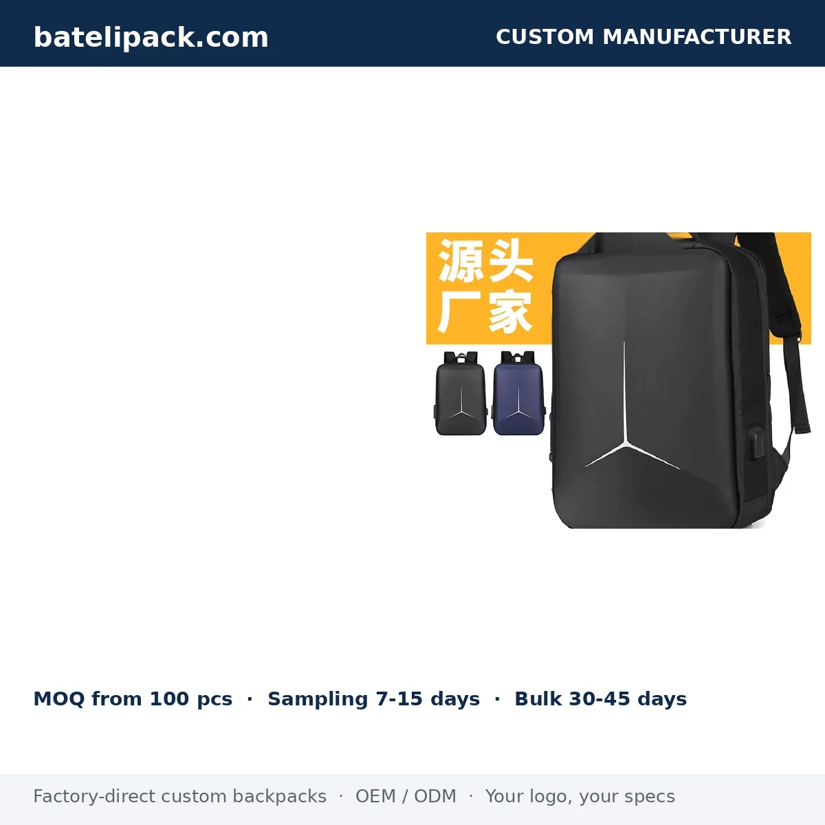 Business Backpack with Water-Resistant, Large Capacity, Padded Laptop Compartment — Custom Logo & OEM