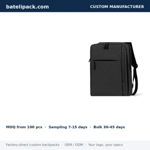Business Backpack with Water-Resistant, Large Capacity, Padded Laptop Compartment — Custom Logo & OEM