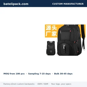 Business Backpack with Water-Resistant, Large Capacity, Padded Laptop Compartment — Custom Logo & OEM