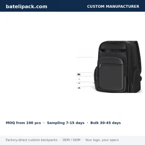Business Backpack with Large Capacity, Padded Laptop Compartment, Travel Use — Custom Logo & OEM
