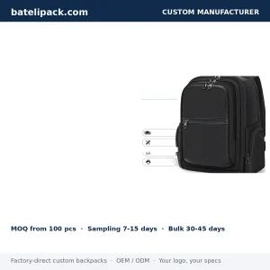 Business Backpack with Water-Repellent, Large Capacity, Padded Laptop Compartment — Custom Logo & OEM