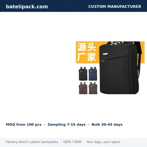 Business Backpack with Water-Resistant, Large Capacity, Padded Laptop Compartment — Custom Logo & OEM