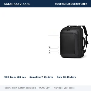 Business Backpack with Water-Resistant, Padded Laptop Compartment, Lightweight — Custom Logo & OEM
