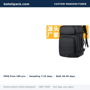 Business Backpack with Water-Resistant, Large Capacity, Padded Laptop Compartment — Custom Logo & OEM