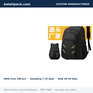 Business Backpack with Water-Repellent, Large Capacity, Padded Laptop Compartment — Custom Logo & OEM