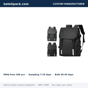 Business Backpack with Water-Resistant, Padded Laptop Compartment, Travel Use — Custom Logo & OEM