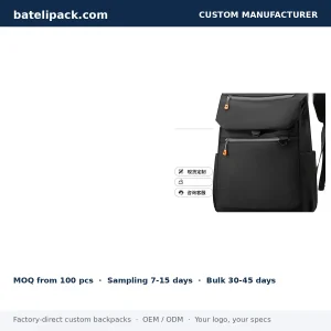 Business Backpack with Water-Resistant, Large Capacity, Padded Laptop Compartment — Custom Logo & OEM