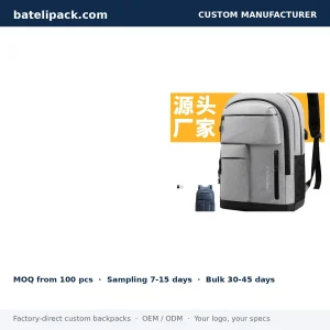 Business Backpack with Water-Resistant, Padded Laptop Compartment, Travel Use — Custom Logo & OEM