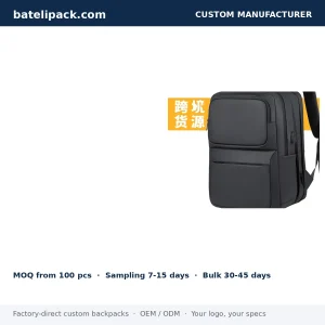 Business Backpack with Water-Resistant, Padded Laptop Compartment, Lightweight — Custom Logo & OEM