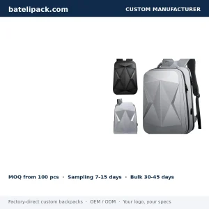Business Backpack with Water-Resistant, Padded Laptop Compartment, Travel Use — Custom Logo & OEM