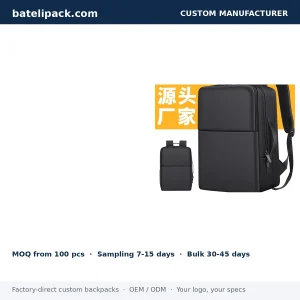 Business Backpack with Water-Resistant, Padded Laptop Compartment, Travel Use — Custom Logo & OEM
