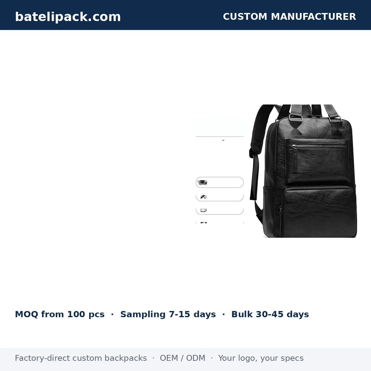 Business Backpack with Water-Resistant, Large Capacity, Padded Laptop Compartment — Custom Logo & OEM
