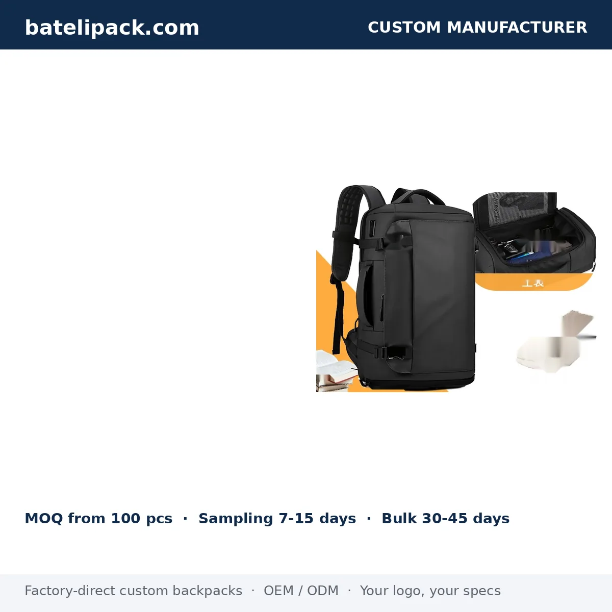 Business Backpack with Water-Resistant, Large Capacity, Padded Laptop Compartment — Custom Logo & OEM