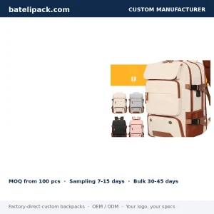 Business Backpack with Large Capacity, Padded Laptop Compartment, Travel Use — Custom Logo & OEM