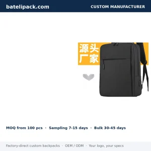 Business Backpack with Padded Laptop Compartment, Lightweight, Travel Use — Custom Logo & OEM