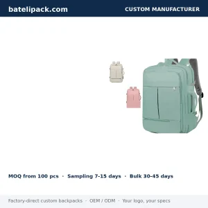 Business Backpack with Water-Resistant, Padded Laptop Compartment, Travel Use — Custom Logo & OEM