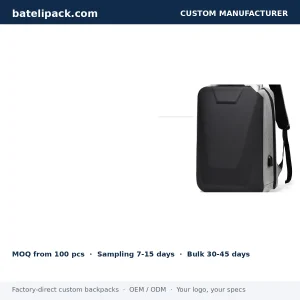 Business Backpack with Water-Resistant, Padded Laptop Compartment, Travel Use — Custom Logo & OEM