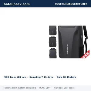 Business Backpack with Water-Resistant, Padded Laptop Compartment, Travel Use — Custom Logo & OEM