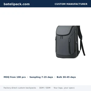 Business Backpack with Large Capacity, Padded Laptop Compartment, Travel Use — Custom Logo & OEM