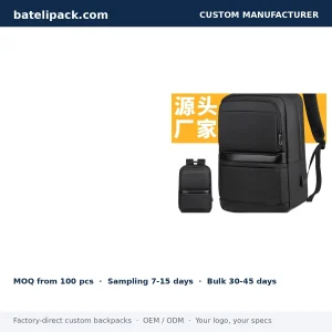 Business Backpack with Water-Resistant, Large Capacity, Padded Laptop Compartment — Custom Logo & OEM