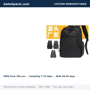 Business Backpack with Water-Resistant, Padded Laptop Compartment, Lightweight — Custom Logo & OEM