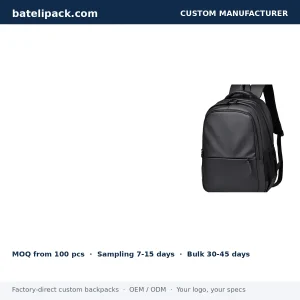 Business Backpack with Water-Resistant, Padded Laptop Compartment, Travel Use — Custom Logo & OEM