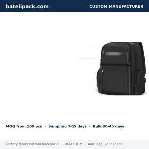 Business Backpack with Large Capacity, Padded Laptop Compartment, Travel Use — Custom Logo & OEM