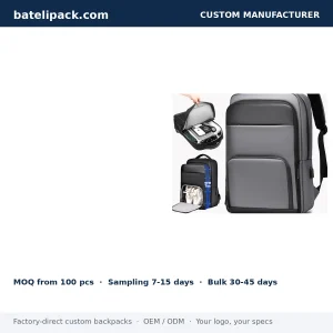 Business Backpack with Water-Resistant, Large Capacity, Padded Laptop Compartment — Custom Logo & OEM