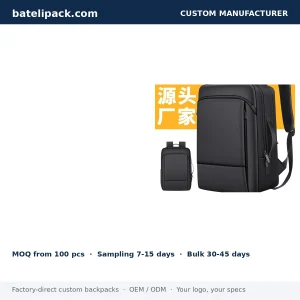 Business Backpack with Water-Resistant, Large Capacity, Padded Laptop Compartment — Custom Logo & OEM