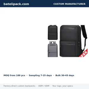 Business Backpack with Water-Resistant, Padded Laptop Compartment, Travel Use — Custom Logo & OEM